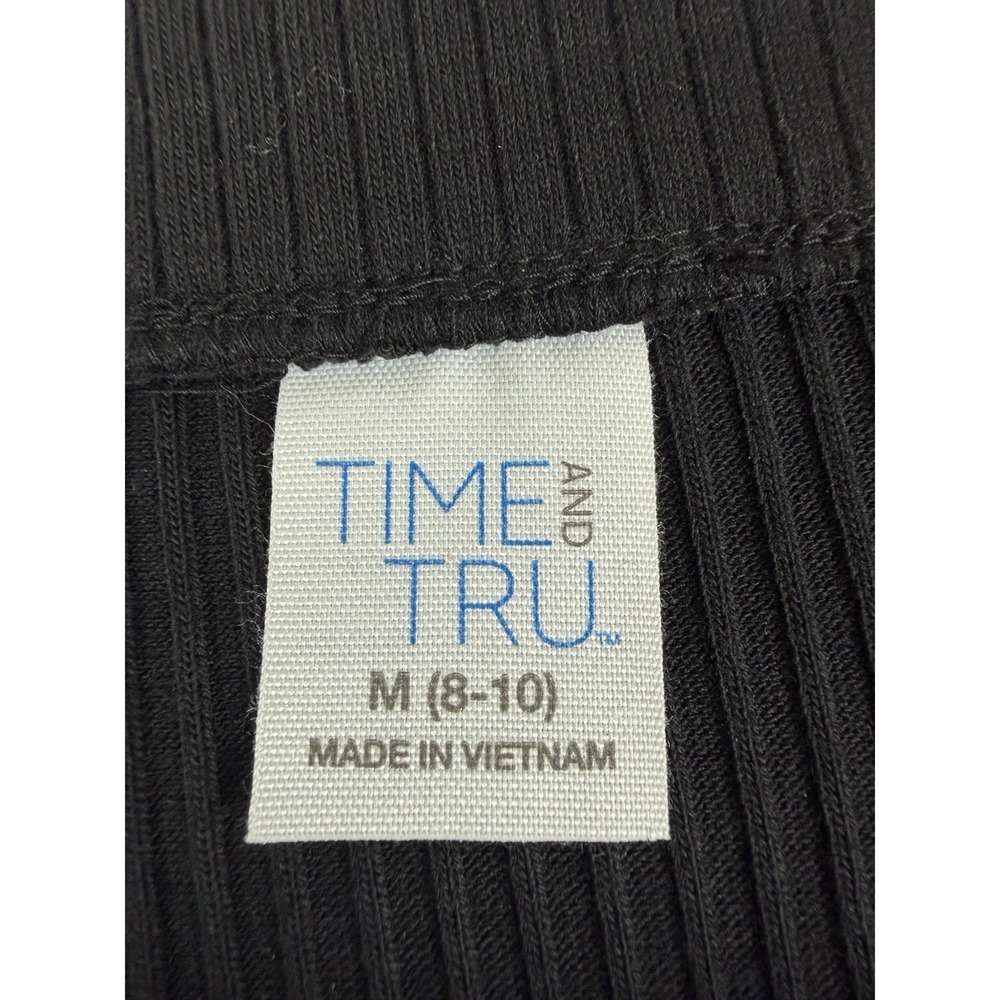 TIME & TRU Black Rib Knit Stretch Elastic Waist Side Slit Midi Column Skirt M - Picture 6 of 10